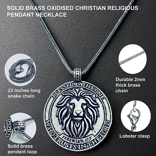 GUAAFA Bible Verse & Lion Pendant for Men Locket Necklaces - Blessed is the One Who Trusts In the Lord | Christian Faith Religious Gifts Jewelry for Women3