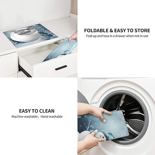 Miniatura 6 de Tapete de secado de platos de copo de nieve de Navidad para encimeras de 18 x 16 pulgadas, almohadilla protectora para escurridor de platos con lazo