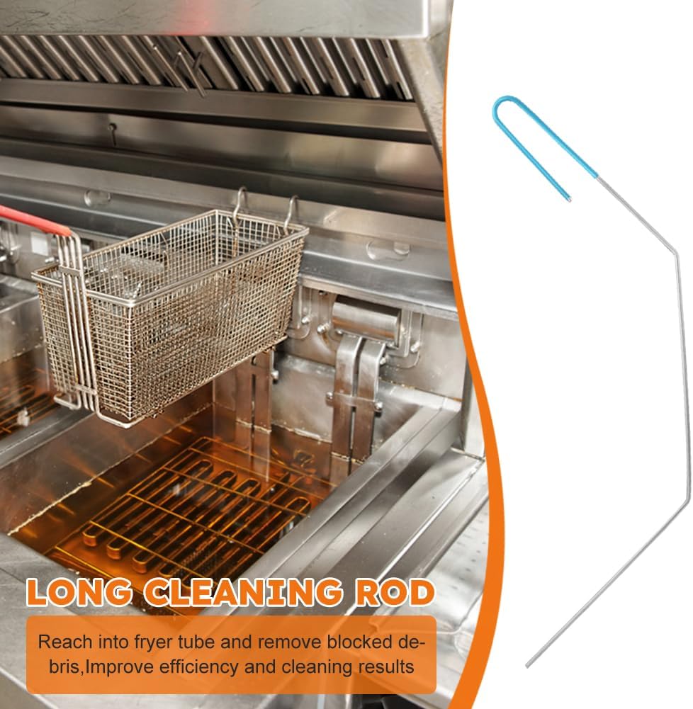 3 pcs Stainless Steel Fryer Cleaning Tools, Including L-Shaped Fryer Cleaning Brush Kitchen Fryer Cleanout Rod Long Handle Deep Fryer Basket Cleaning Brush Kitchen Restaurant Accessories