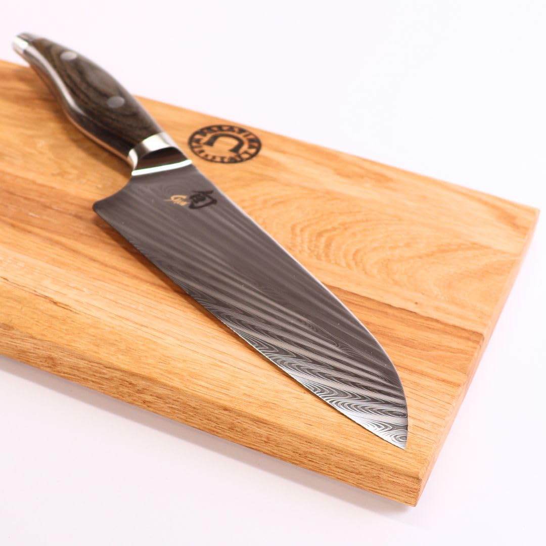 Kai Shun Nagare NDC-0706 - Cuchillo de chef japonés ultraafilado, hoja de 20 cm + tabla de cocina de madera de barril vieja (roble) 30 x 18 cm VK: 409