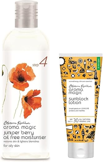 Aroma Magic Sunscreen For All Skin Type Sun Block Lotion, SPF 30, 50ml &amp; Juniper Berry Oil Free Moisturiser, 100ml