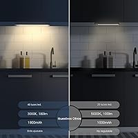 Vista 2 de Iluminación bajo gabinete de 10 pulgadas, paquete de 2 luces recargables con sensor de movimiento para interiores, 5 niveles regulables, luces