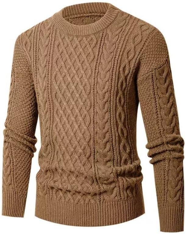 Men's Winter Twist Loose Sweater Long Sleeved Knitted Sweater Round Neck Casual Sweater