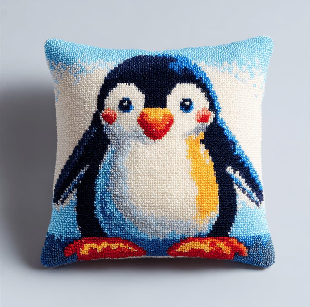 Kitquiver Latch Hook Kits Donkey for Adults,Penguin DIY Latch Hook Cushion Kits and Latch Rug Kits Cross-Stitch Embroidery Cushion Cover for Home Sofa Decoration 17X17 in