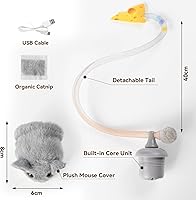 Vista 7 de Migipaws MigiMouse - Juguete interactivo para gatos con rodamiento y giro de 360° con cola de plástico de malla para gatos de interior, sensor