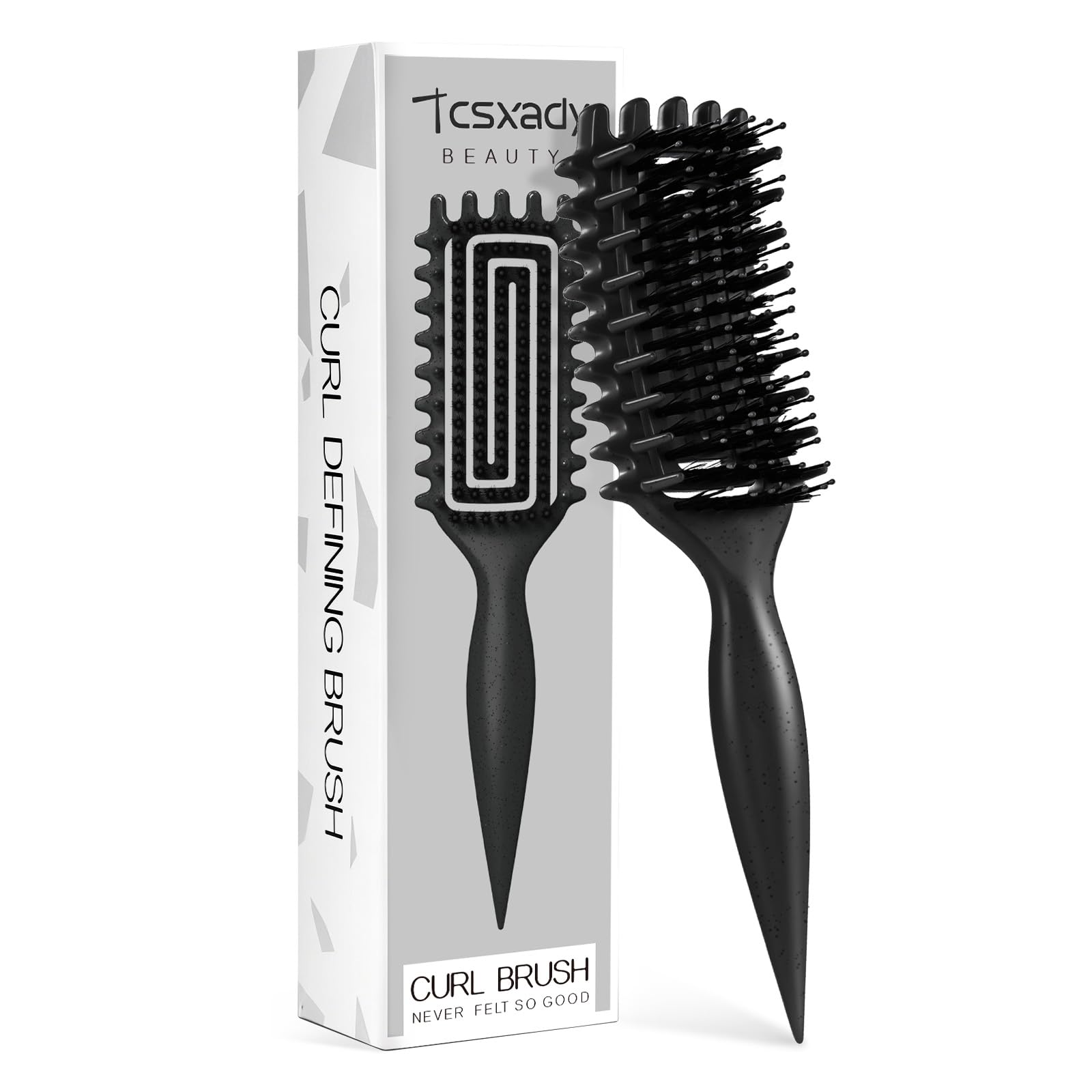 Cepillo de pelo rizado, cepillo definidor de rizos para rizos y ondas definidos sin esfuerzo, cepillo de pelo ventilado para cabello húmedo y seco, mujeres y hombres, reduce el encrespamiento (negro)