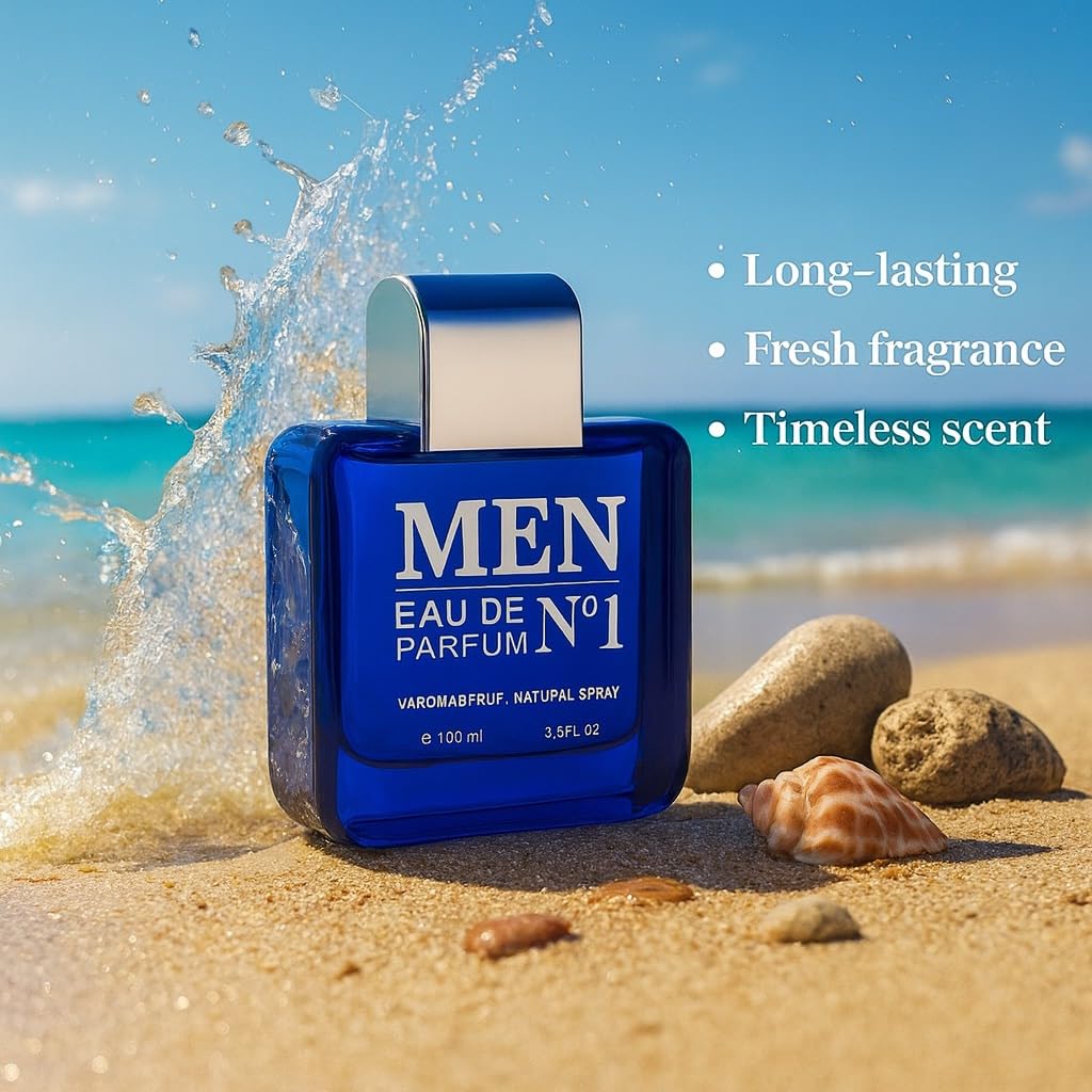 Men's Perfume, Blue Glass Bottle, Long Lasting Luxurious Eau De Parfum for Men, Natural Spray, 100ml, 3.3 FL.OZ - Image 4