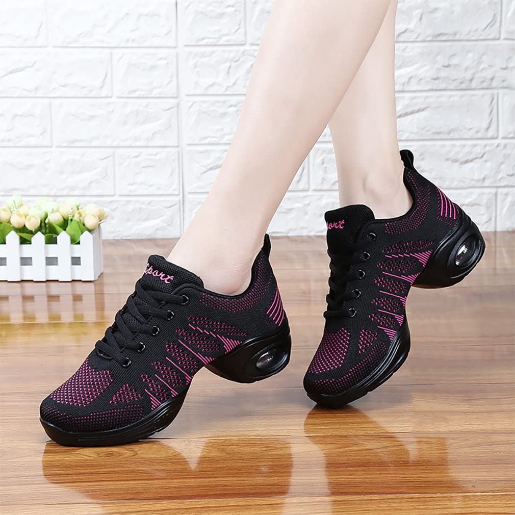 Zapatillas Jazz Zapatillas de Danza Moderna para Mujer Señoras de Encaje hasta Zapatillas de Deporte Transpirable de Baile de salón de Zapatos de Baile al Aire Libre