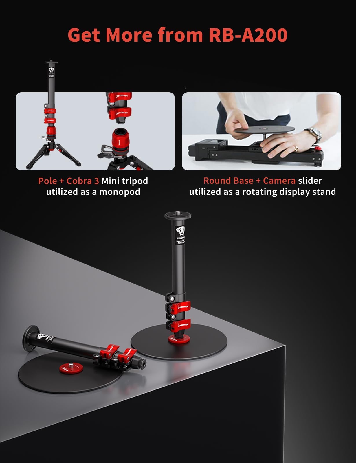 Monopiede Professionale IFOOTAGE Cobra RB-A200 – Base Rotonda Pesante, Regolazione Altezza 27-56 Cm, Portata 10 Kg, Per Studio E Riprese