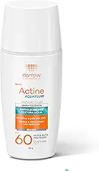 Darrow Actine Aquafluid Protetor Solar Facial FPS 60 40g, Dermatológico, com cor, com P-Refynil e Ácido Glutâmico que Protege contra os raios UVA/UVB, Matifica, Previne Acne e Controla Oleosidade, possui textura ultra fluida aquosa