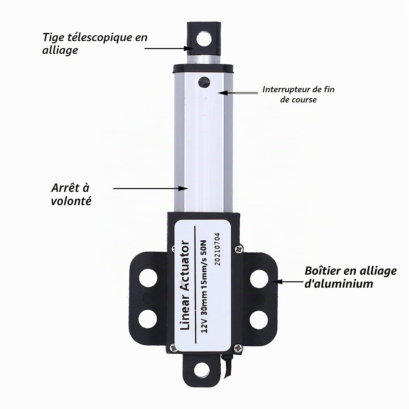 Moteur à Actionneur Linéaire 30mm DC 12V Mini Actionneur de Mouvement Linéaire électrique Protection contre les Courts-circuits Vis de Type T(Course 30mm-15mm/s-50N)