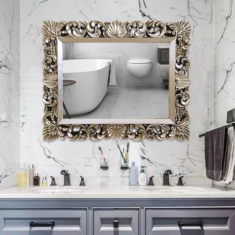 Prostokątne Lustro ścienne W Stylu Vintage, 75x96 Cm Antyczne Srebrne Lustro Dekoracyjne do Salonu, Sypialni, Przedpokoju, łazienki