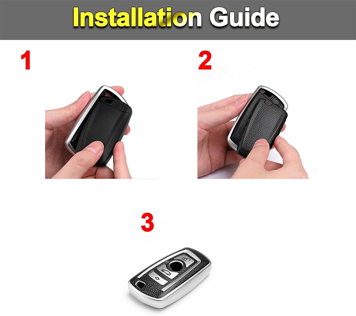 x xotic tech Red TPU Grainy Leather Texture Key Fob Shell Cover Case, Compatible with BMW 1 2 3 4 5 6 7 Series X3 X4 M2 M3 M4 M5 M6 F12 F20 F21 F22 F25 F30 F31 GT3 Z4 4-Button Smart Keyless Entry Key image 3