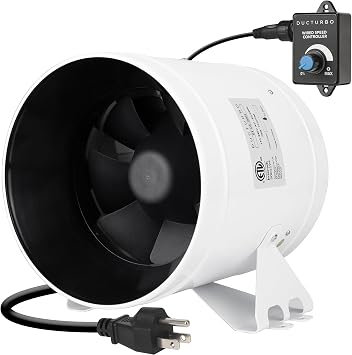 8 Inch Inline Duct Fans, 710 CFM Ventilation Exhaust Fan Ideal for Indoor Heating Cooling Transfer Or Grow Tents Air Boosting, With Variable Speed Controller