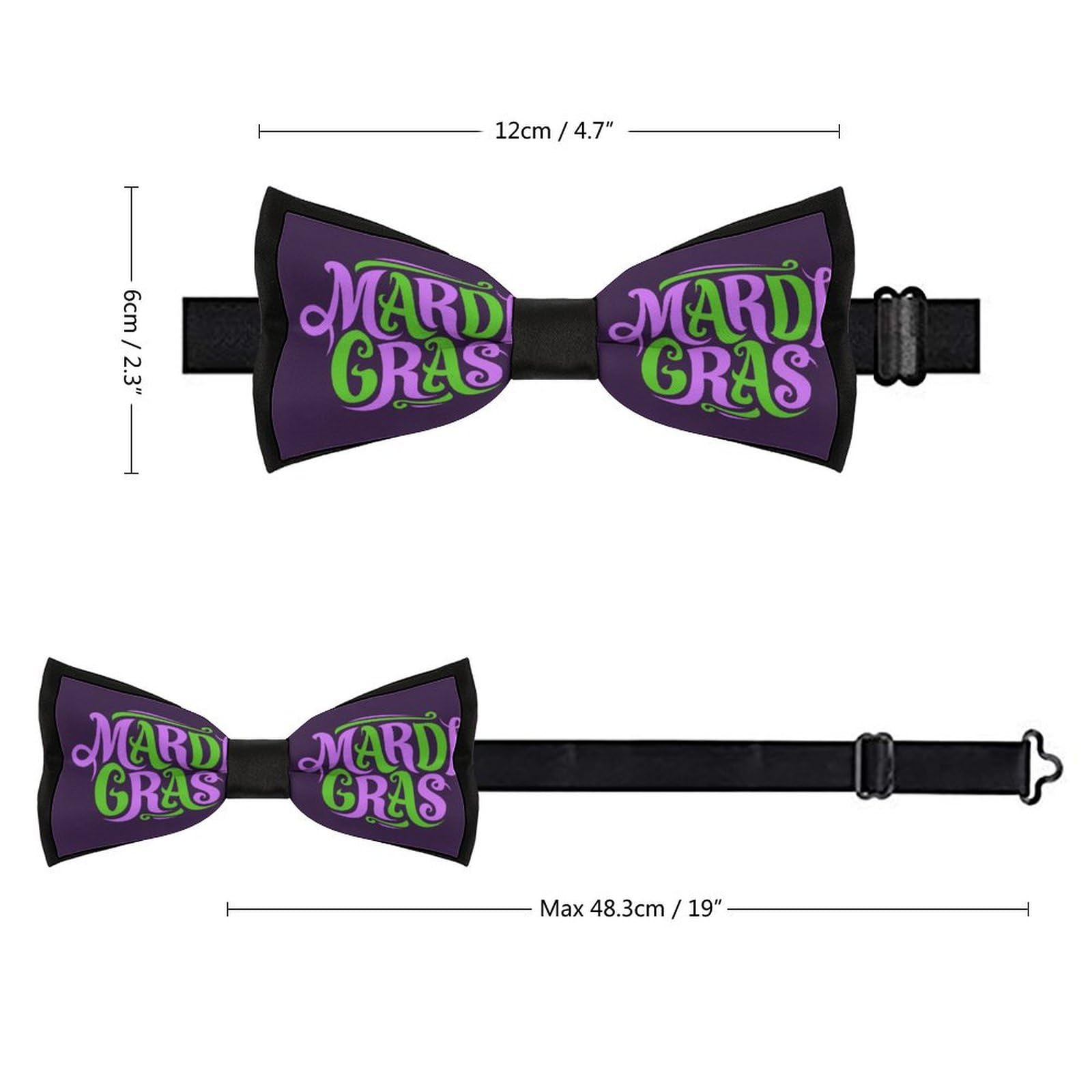 Mardi Gras 2023 Bow Tie for Men Adjustable Necktie Funny Tie Neck Ties for Weddings Party