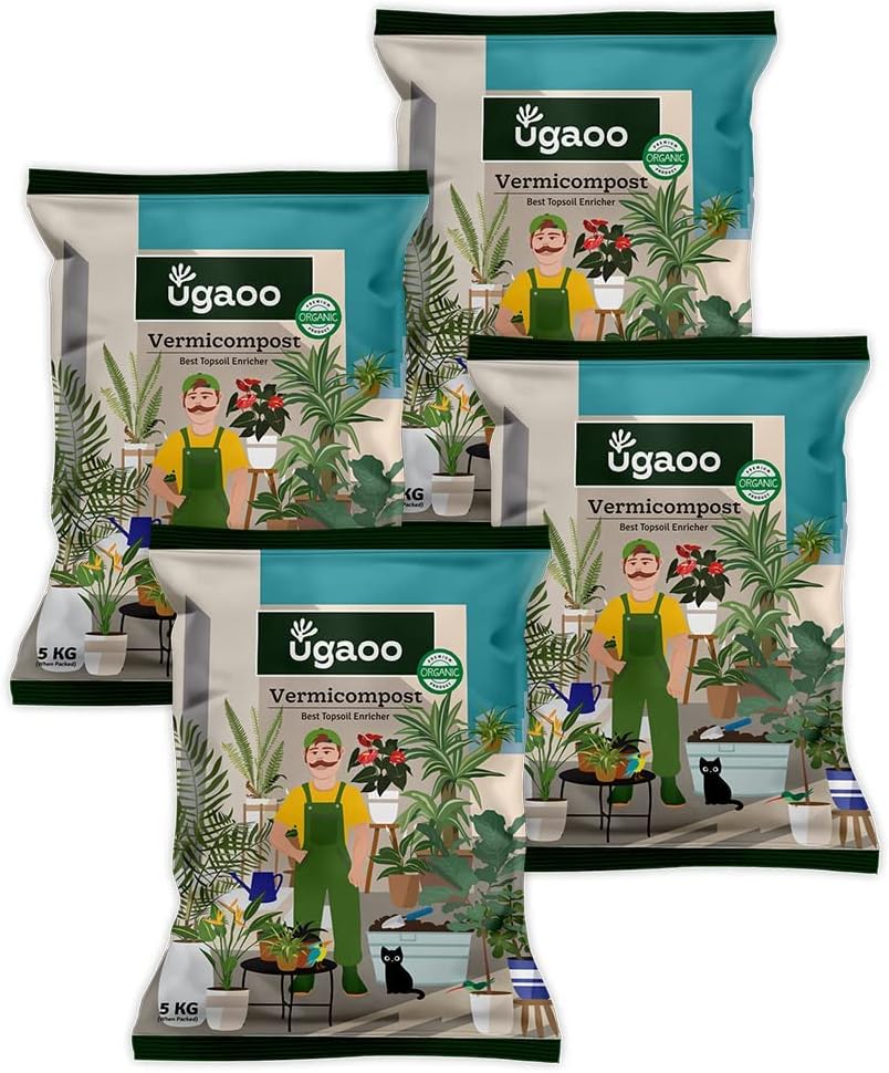 Ugaoo Organic Vermicompost Fertilizer for Plants โ 20 Kg | 100% Natural Vermi Compost Manure for Home Garden, Vegetables, Indoor & Balcony Plants | Organic Soil Booster for Plant