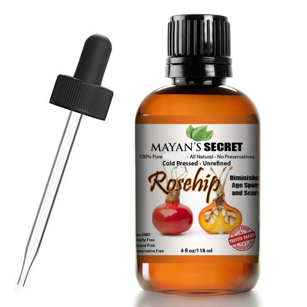 Mayan's Secret Rosehip Seed Oil USDA Certified Organic, Cold Pressed, Unrefined. Reduce Acne Scars. Essential Oil for Face, Nails, Hair, Skin. Therapeutic AAA+ Grade