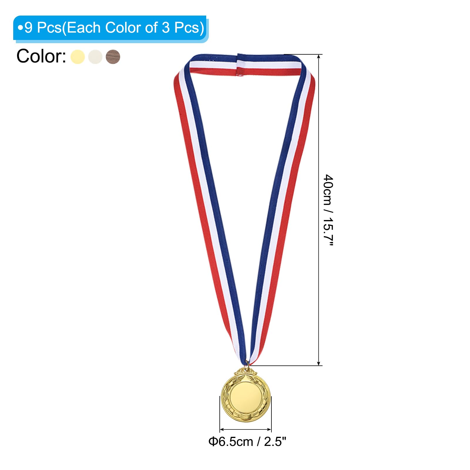 PATIKIL Blank Award Medals, 9 Pack Gold Silver Bronze Award Medals with Neck Ribbon, Make Your Medals Kit - Image 2