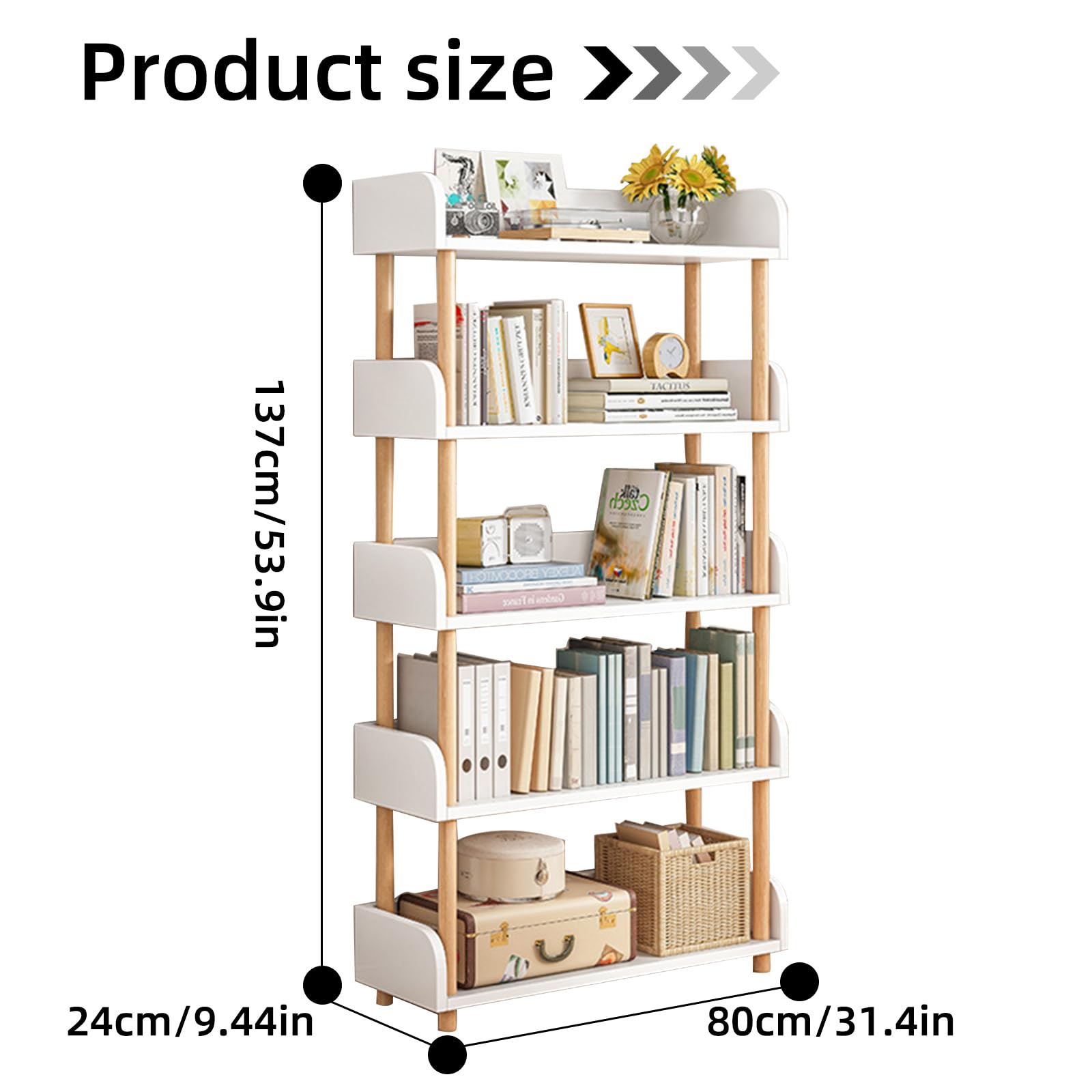 Bookshelf 5 Tier,Open Bookcase,Modern Open Bookshelf,Freestanding Display Stand,Wood Storage Shelves Display Stand,Display Cabinet,Booksheld,Storage Cabinet for Home and Office,Rectangle