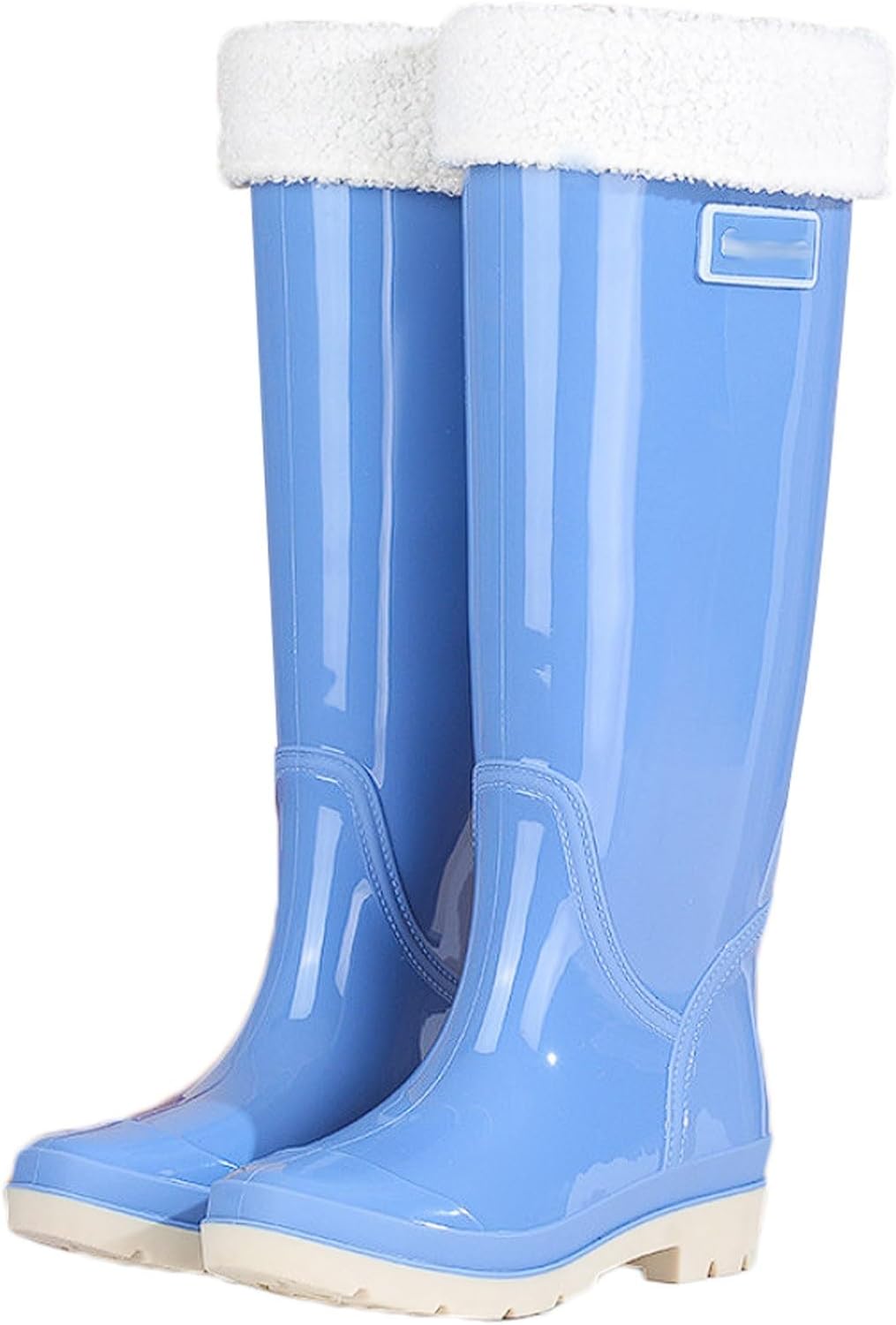 Women's High Top Rain Boots Waterproof Anti-Slip Wading Boots, 42.5cm PVC Garden Boots with Mesh Lining, Tire Tread Sole Water shoes(PURPLE 1,7)