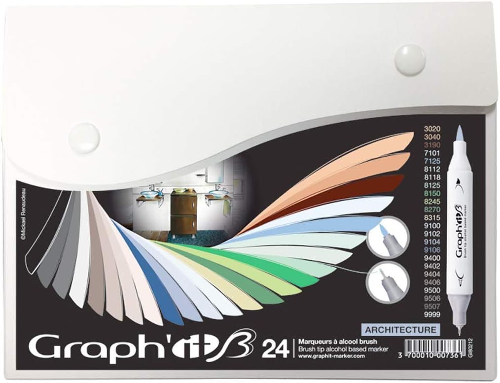 Graphit Brush Set of 24 Double Tip Markers - Architecture Colours