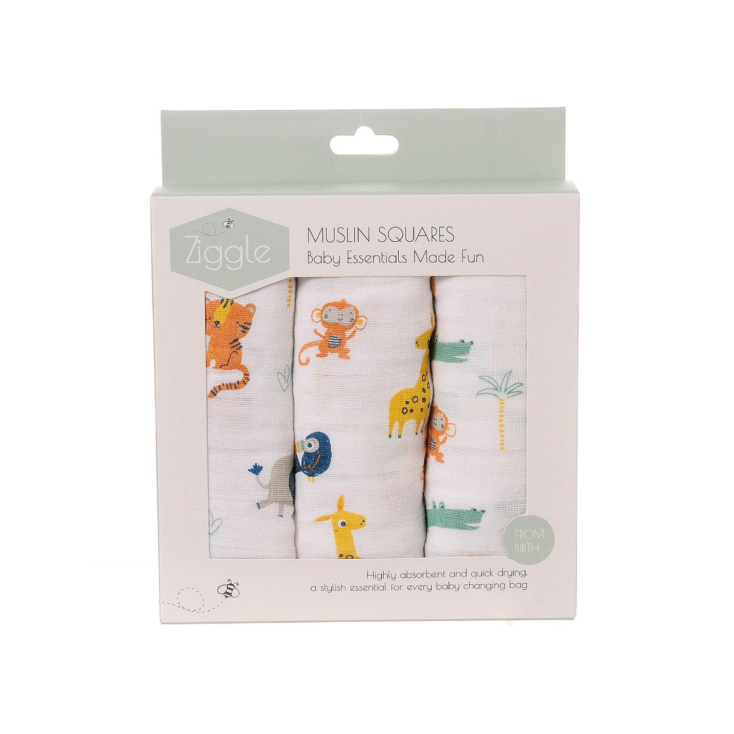 Ziggle Muslin Cloths for Baby Luxury Large Muslin Squares 70x70, Savanna Animals - Image 2