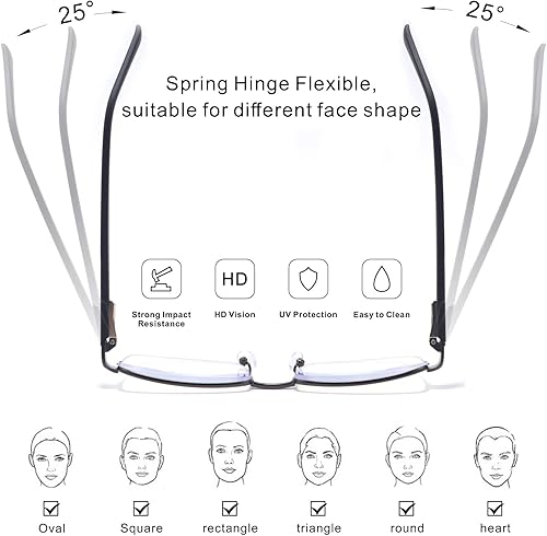Miniatura 6 de Missfive Lentes de lectura multienfoque prémium para hombre, bloqueo de luz azul, marco de metal progresivo sin bisagra de resorte roto (espacio de