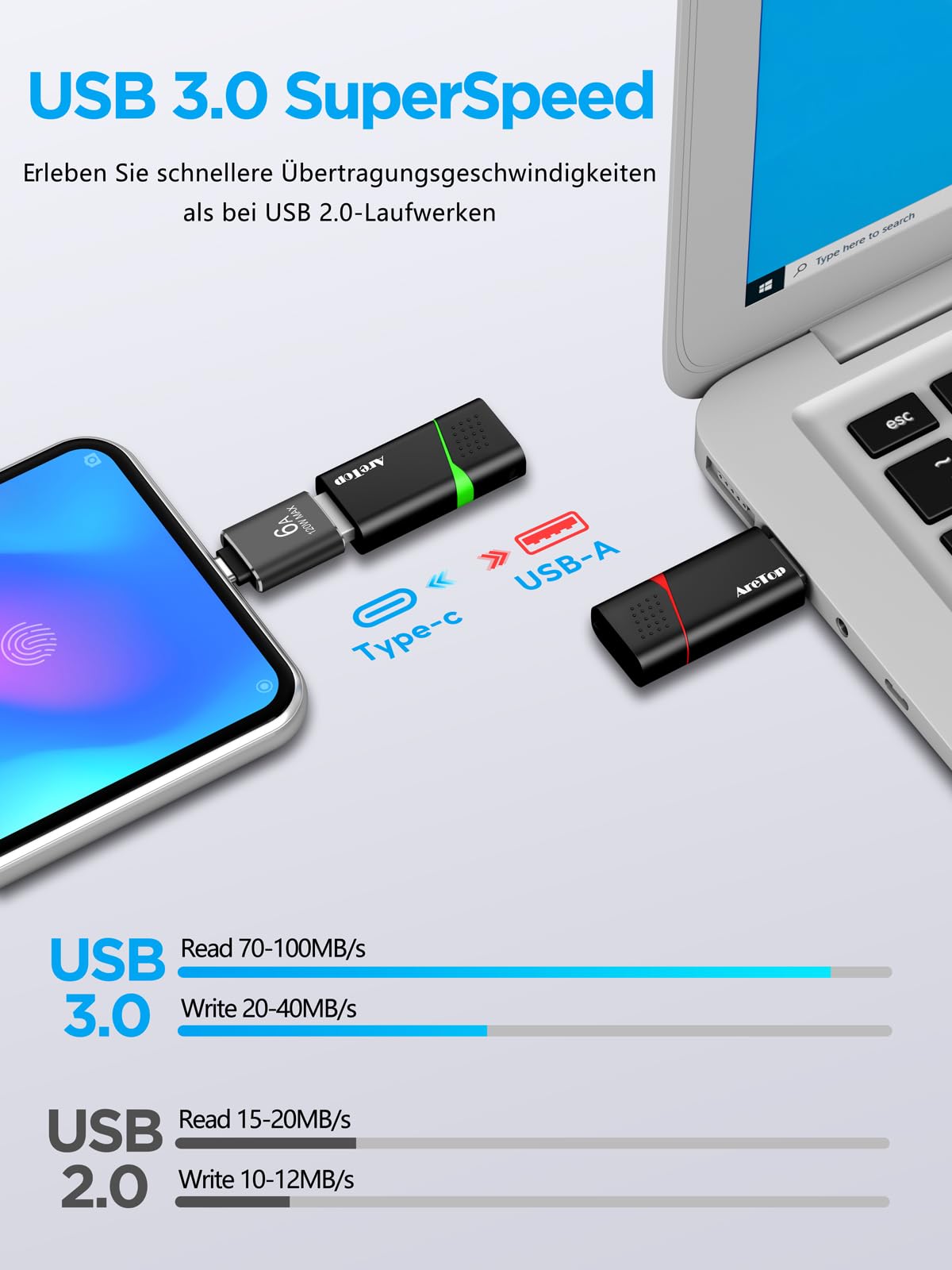 AreTop USB Stick 3.0 16GB Pack of 10 High Speed Flash Drive - Dettaglio