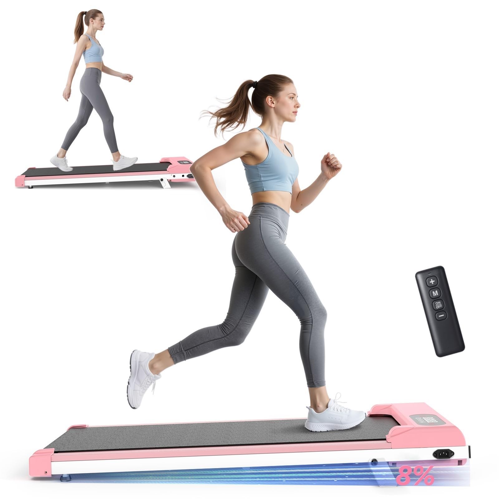 Walking Pad with Incline, Under Desk Treadmill for Home Office with Ultra Quiet <40dB, 2.5 HP Portable Walking Jogging Running Machine with LED Display and Remote Control, 320+LB Capacity