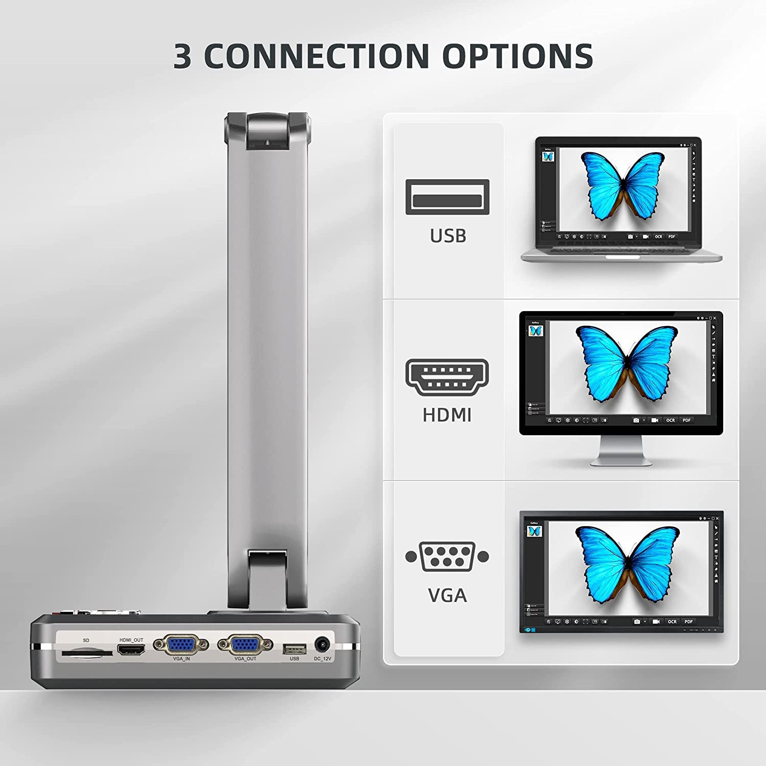 JOYUSING V508 VGA/HDMI/USB Cámara de Documentos & Visualizador 8 MP HD, Formato A3, educación a Distancia, Conferencias Web, para Windows, Mac, Funciona con o sin computadora