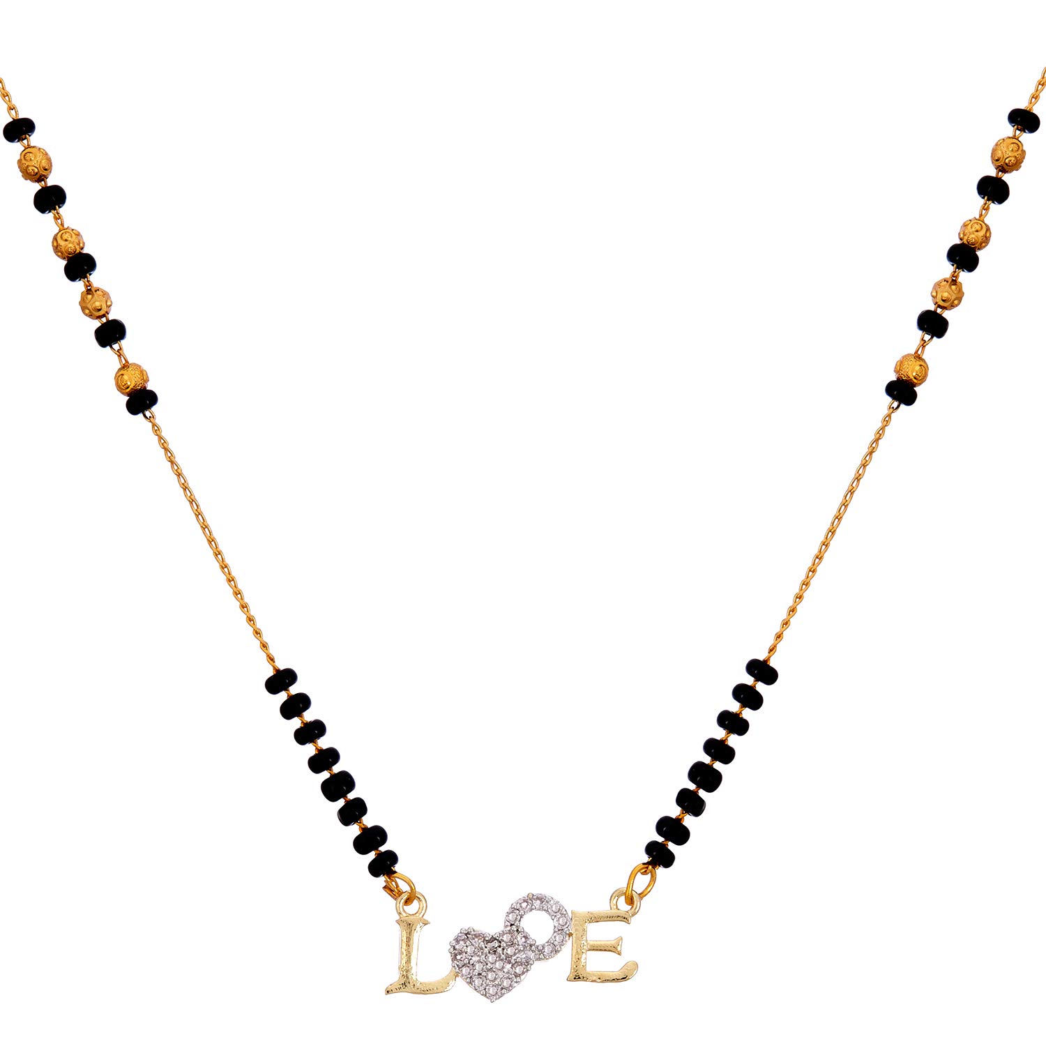 Mangalsutra Gold-Plated American Diamond Love Pendant Tanmaniya Nallapusalu With Chain For Women-image-31