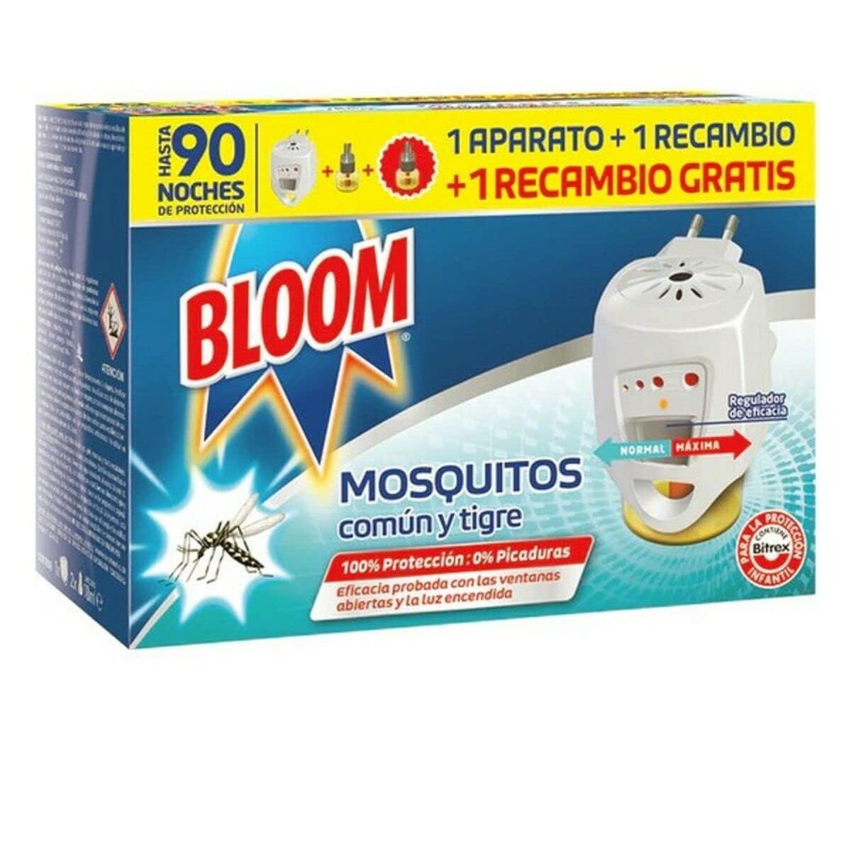 Bloom Elektrisch insecticide met dubbele werkzaamheid (1 apparaat 2 navullingen), elektrisch insecticide voor muggen en tijgers, geconcentreerde formule, zonder parfum