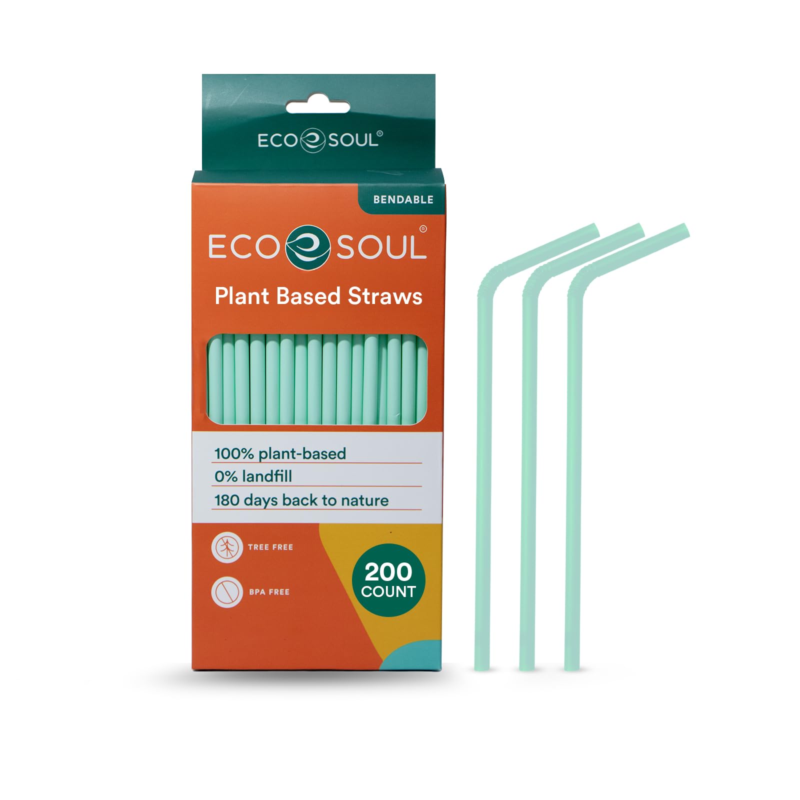 ECO SOUL Straws [200 Count][8.25"] Eco-Friendly Disposable Straws, Cocktail Cold Drink Smoothie Bendable