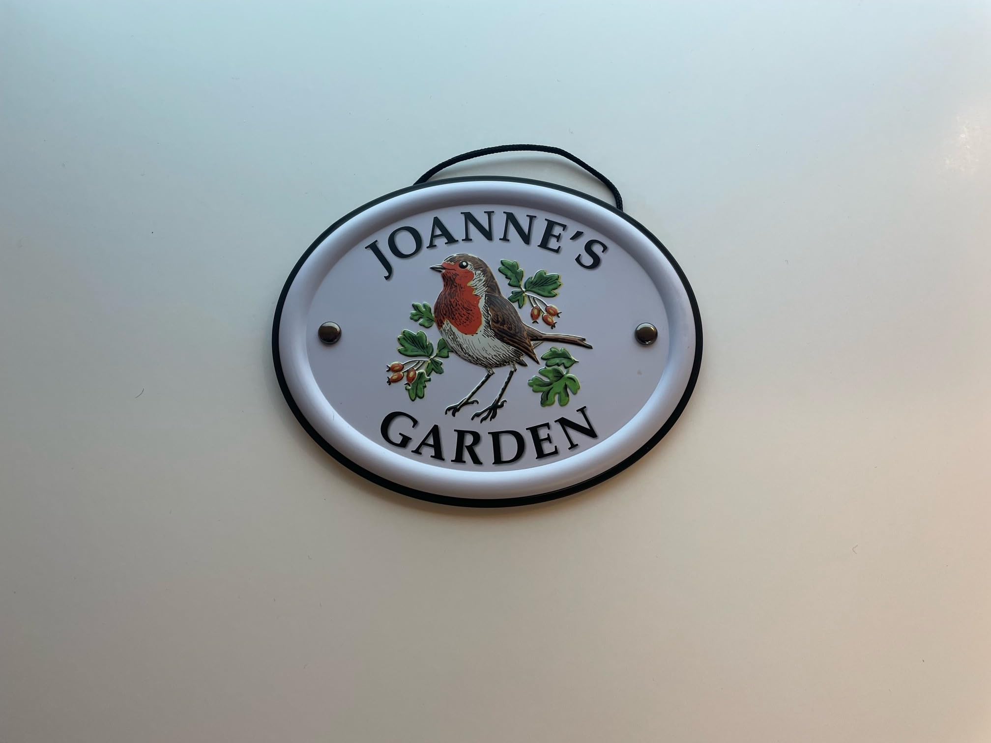Personalised Embossed Metal Garden Sign 12x15cm – British Bird Design – Outdoor Decorative Hanging Garden Plaque – Weatherproof Metal Sign for Garden Walls Fences or Sheds (Joanne)