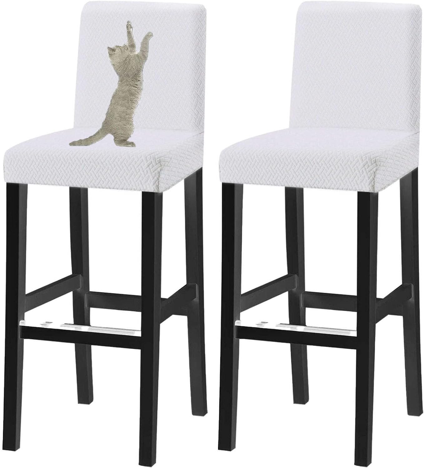 HACLEN Jacquard Bar Stool Covers with Backs Cat Scratch Proof, Stretch Pub Stool Chair Covers Soft Barstool Covers Washable for Bar Banquet (White,6 PCS)