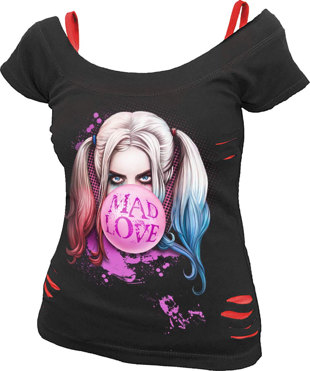 DC Comics - Harley Quinn - Mad Love - 2in1 Red Ripped Top Black - L