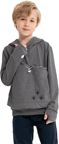 Miniatura 2 de LINYUCHEN Sudadera con capucha para niños y niñas, con bolsa de gato, sudadera de manga larga con orejas de gato
