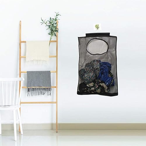Miniatura 4 de Dearjana Bolsa de malla para colgar en la puerta, cesta pequeña de lavandería para ahorrar espacio, cesta de ropa sucia con colgador de metal