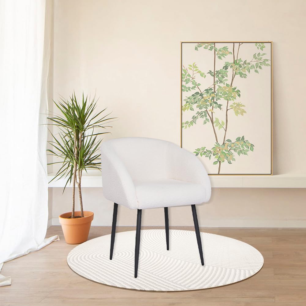 Mingone Sessel Lounge Loungesessel für Wohnzimmer Lammwolle Polsterstuhl Stuhl mit Armlehnen Cocktailsessel Modern Schwarz Metallbeinen für Schlafzimmer Last bis 120 kg, Weiß