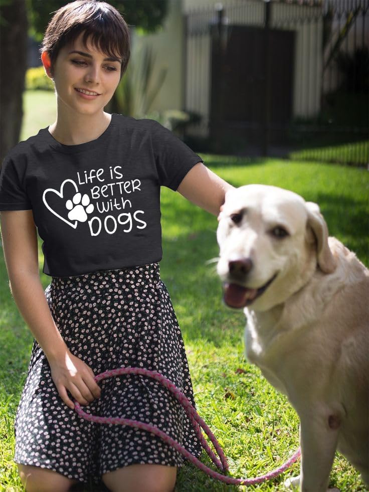 Dog Shirt Dogs Mom Shirts: Women Life is Better with Dogs T Shirt Funny Dog Paw Print Tee Pet Lover Animal Gift Tops - Image 4