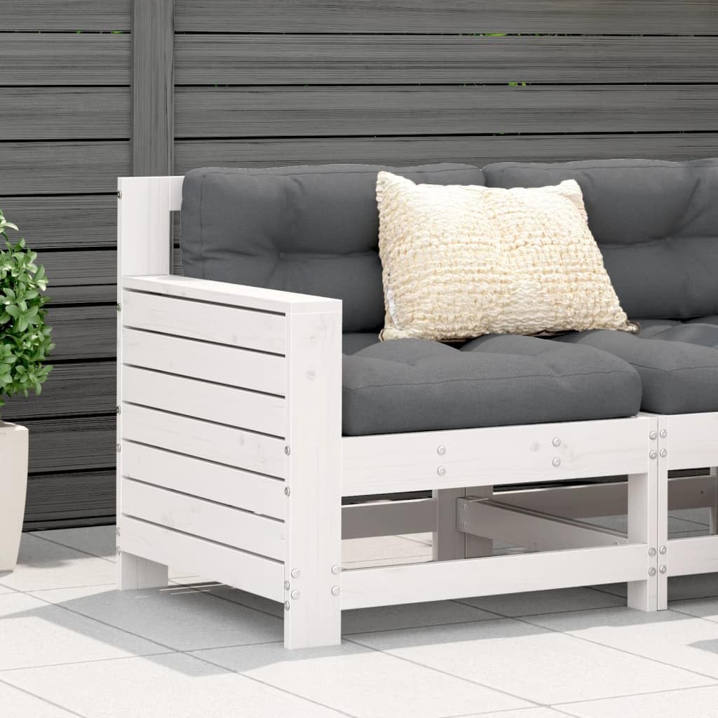 SXZenSpace White Solid Pine Garden Armrest Sofa 69 x 62 70.5 cm with Anthracite Cushion Modular Outdoor Seating Unit for Patio Terrace Conservatory Balcony