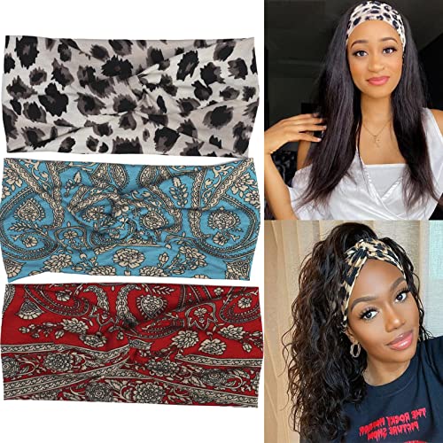 3 Packs Wide Boho Headbands for Women Bandanna Non Slip Criss Cross Turban Head Bands Floral Style Head Wraps Hair Bands for Women's Hair