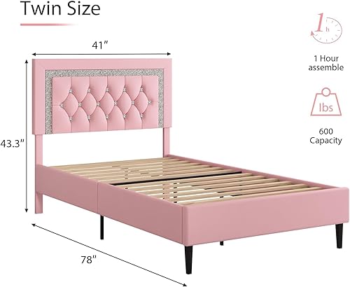 Miniatura 36 de BarnFurin Base de cama tamaño matrimonial con cabecera de botones copetudos, plataforma tapizada con diseño de diamante, soporte de listones de