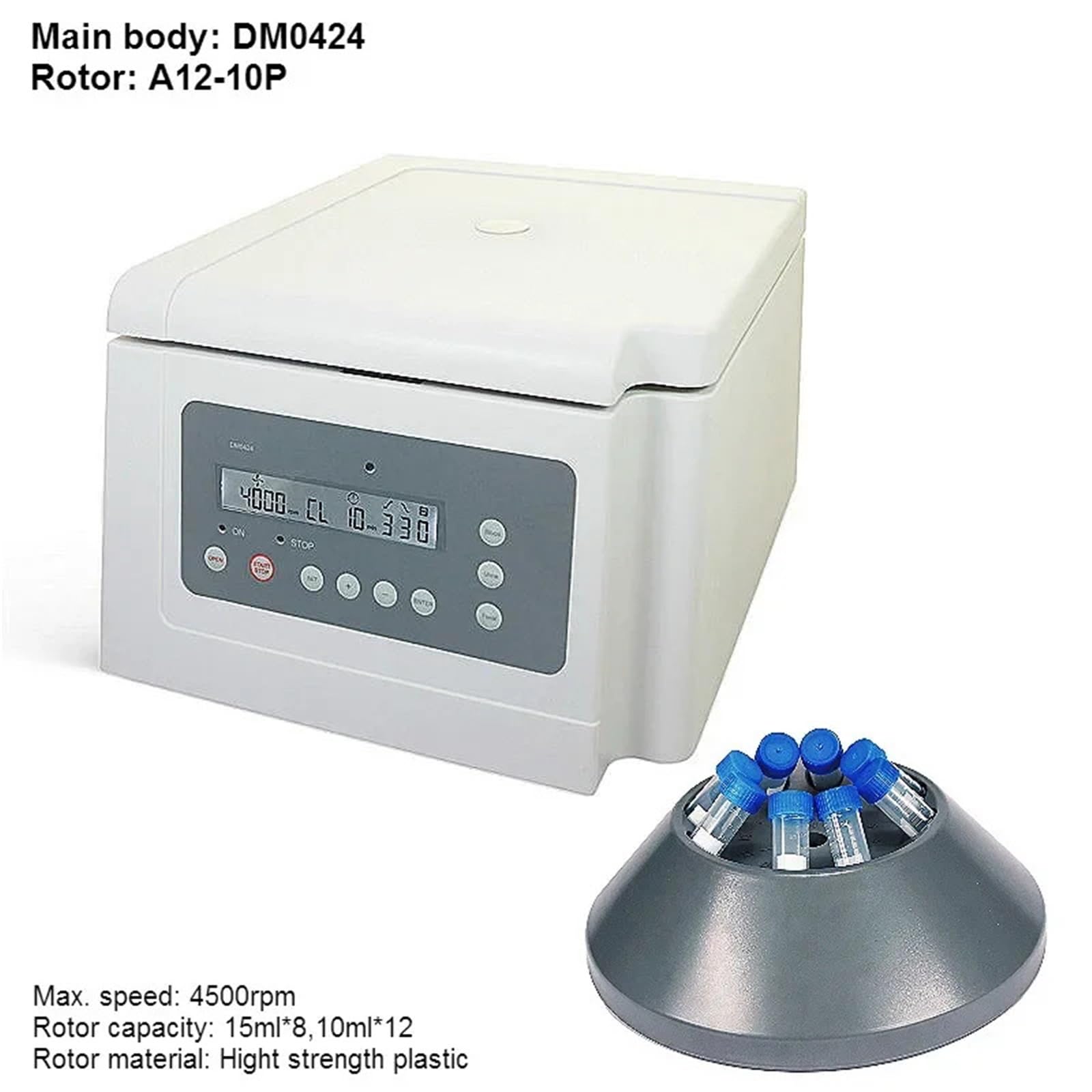 Zentrifugen, Laborzentrifuge Mehrzweck-Zentrifuge mit niedriger Geschwindigkeit 4000 U/min Rotor 8 10 15 50 ml DM0424 Bürstenloser Gleichstrommotor(DM0424 With A12-10P)