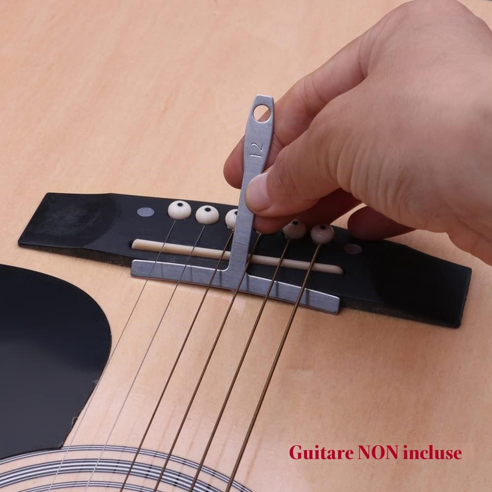 Luthier Kit d'outils de guitare 74 pièces avec sac de transport, outils de réparation et d'entretien des cordes, règle d'action des cordes, chevilles de chevalet de guitare, médiators pour