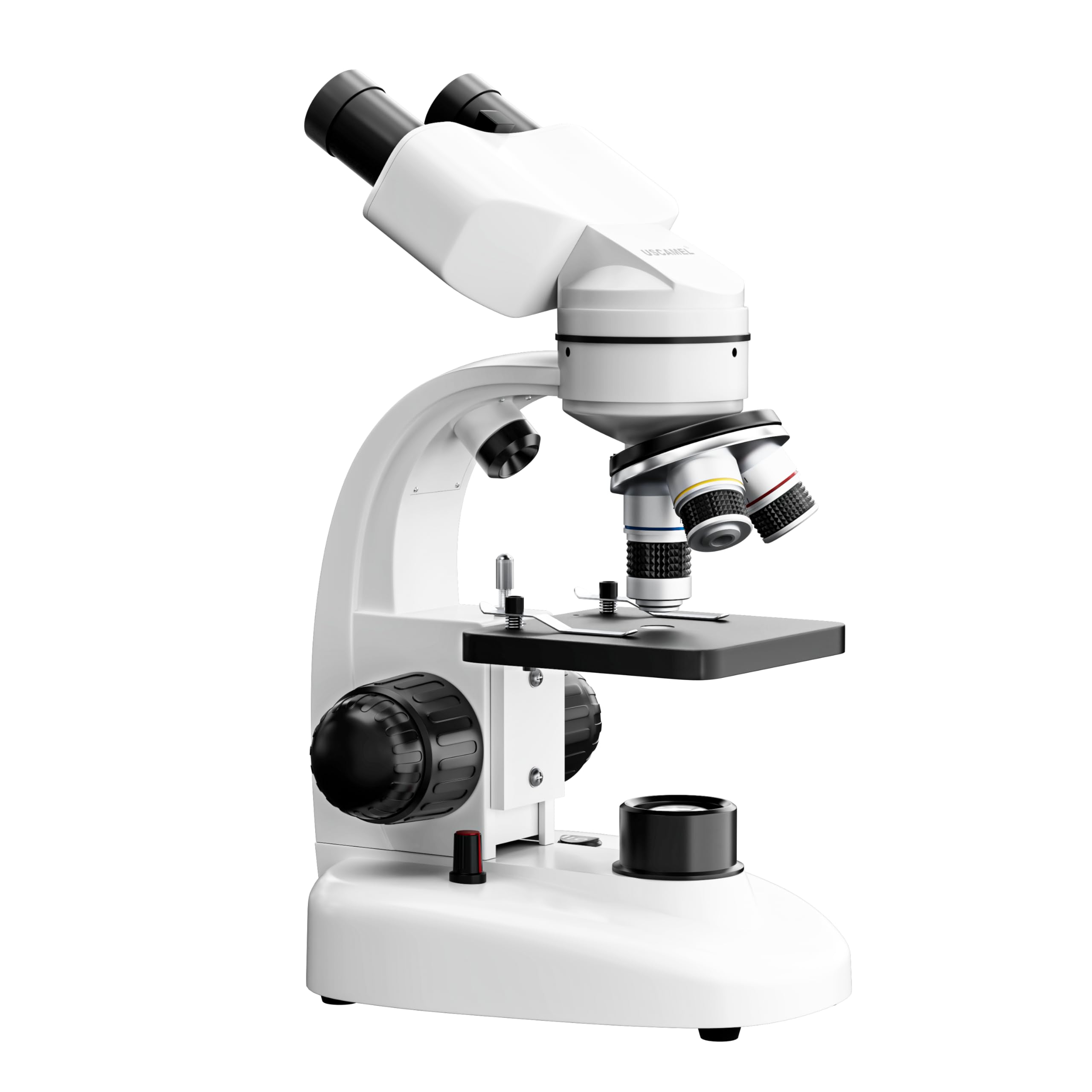 USCAMEL Microscopio composto binoculare LED con ingrandimento 40X-1000X con oculari 10X 25X ad ampio campo, vetrini per microscopio, adattatori per telefono, carta per la pulizia