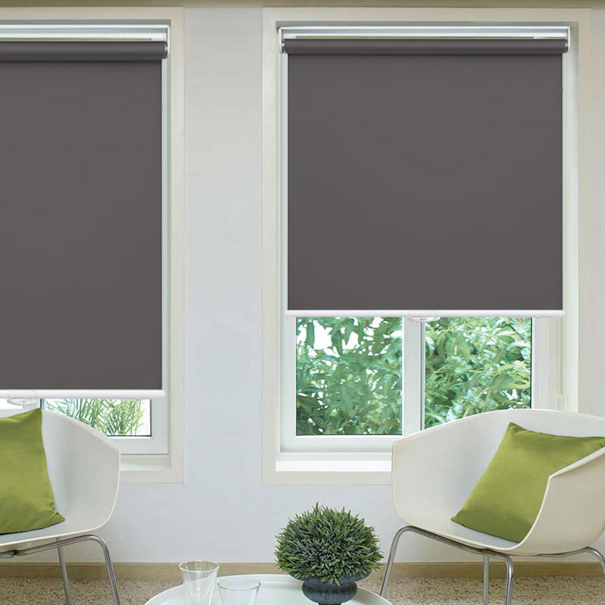 Cordless Roller Blinds Blackout Window Blinds and Shades Customized Size Spring Blinds Privacy Waterproof Thermal Insulated Fabric Curtain UV Protection for Home Office, 65