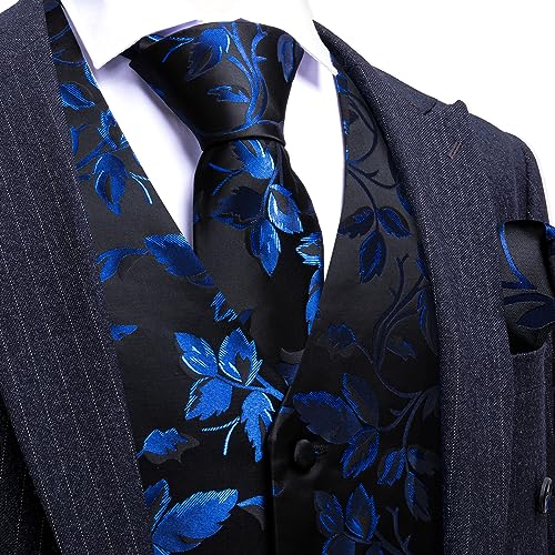 Image of Barry.Wang Formal Men Flower Vest Paisley Jacquard Silk Ties Suit Waistcoat Set Wedding 5PCS