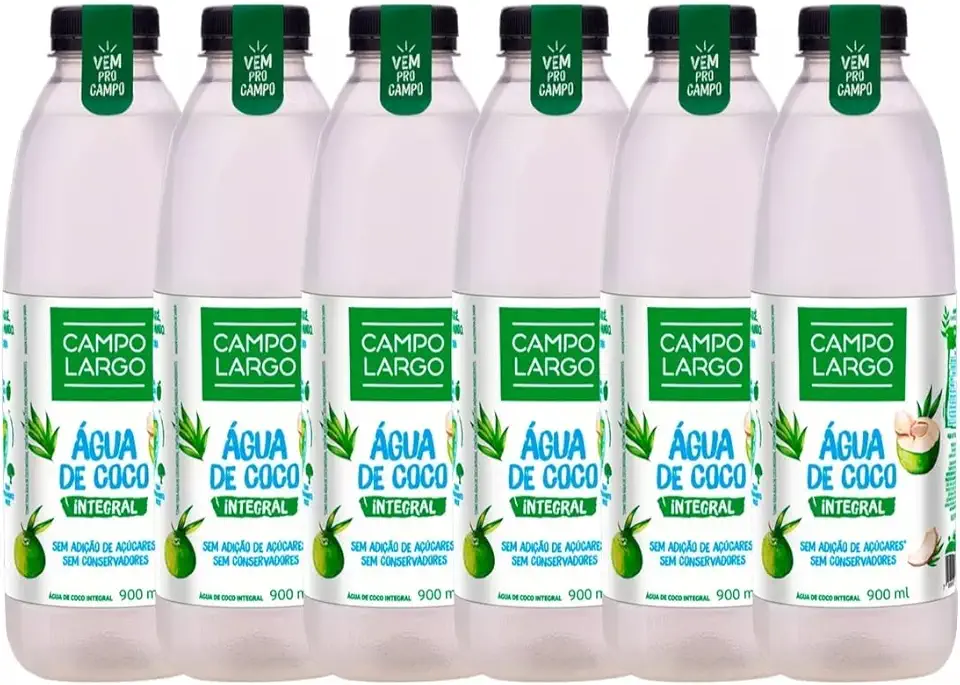 Kit 6x Água De Coco Integral Campo Largo Garrafa 900 Ml Natural Sem Conservante Fardo