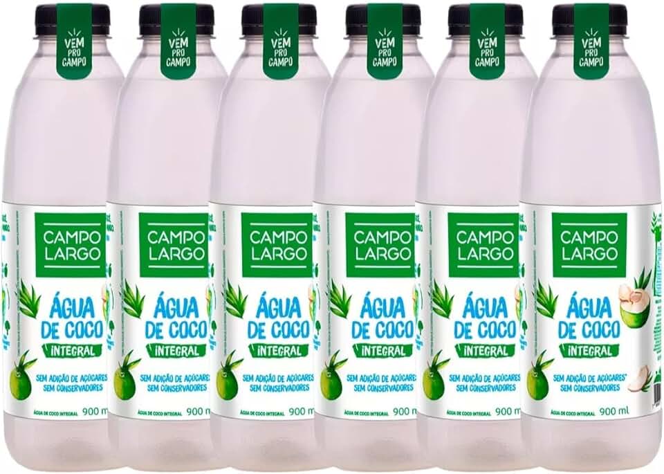 Kit 6x Água De Coco Integral Campo Largo Garrafa 900 Ml Natural Sem Conservante Fardo
